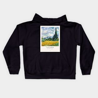 Wheat Field with Cypresses by van Gogh with text Kids Hoodie